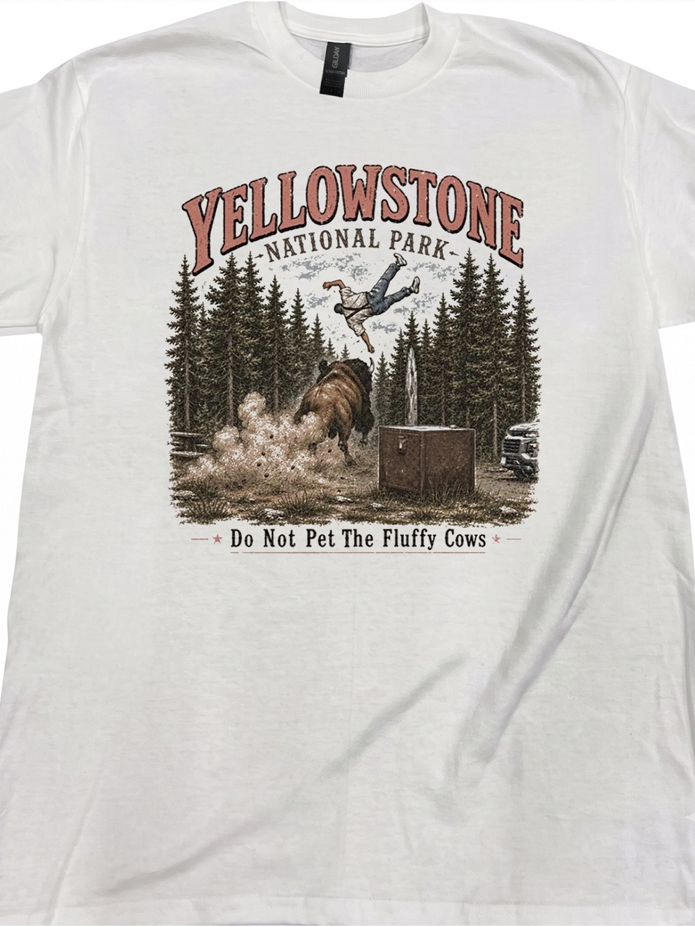 White Yellowstone Bison Fluffy Cows Custom Graphic T-Shirt Funny